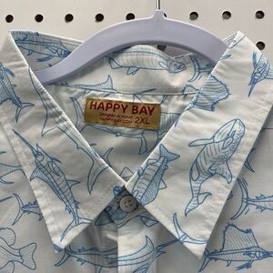 NWT HAPPY BAY Men's Shirt Short Sleeve Moisture Wicking Collared FISH 2XL